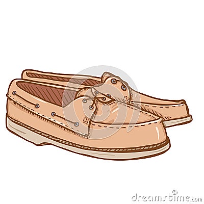 Vector Cartoon Illustration - Pair of Topsider Men Shoes on White Background Vector Illustration