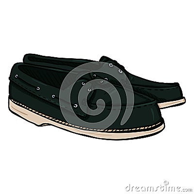 Vector Cartoon Illustration - Pair of Topsider Men Shoes on White Background Vector Illustration