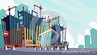 Vector cartoon illustration of the process of the construction of buildings Vector Illustration