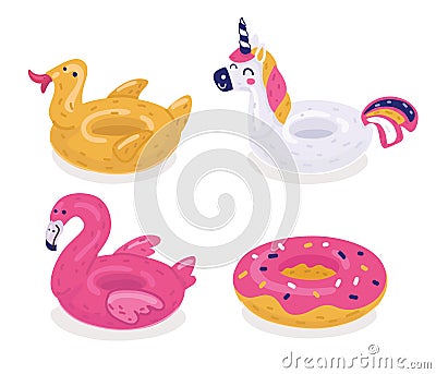 A set of colorful inflatable lifebuoys Cartoon Illustration