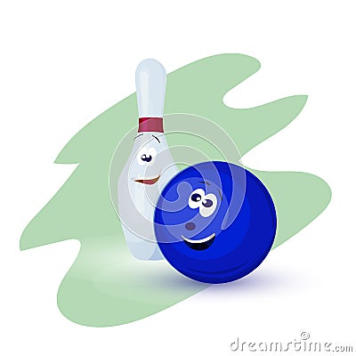 Vector cartoon illustration of skittle and red bowling ball Vector Illustration