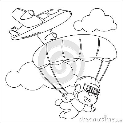 Vector cartoon illustration of skydiving with litlle monkey, plane and clouds, with cartoon style Childish design for kids Vector Illustration