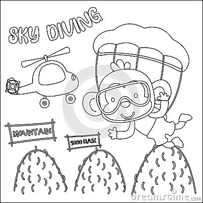 Vector cartoon illustration of skydiving with litlle monkey with cartoon style Vector Illustration