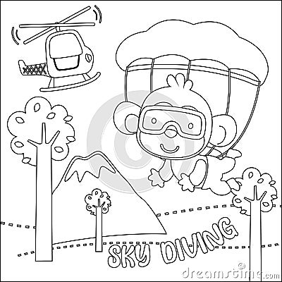 Vector cartoon illustration of skydiving with litlle monkey with cartoon style Vector Illustration