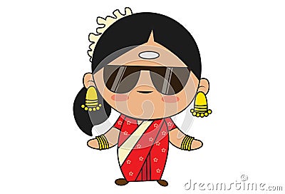 Cartoon Illustration Of South Indian Woman. Vector Illustration