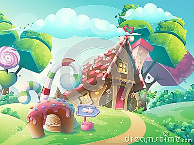 Vector cartoon illustration sweet candy house Vector Illustration