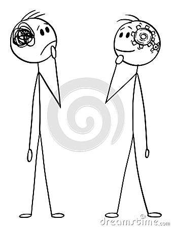 Vector Cartoon Illustration of Two Men or Businessmen Thinking, Difference Between Simple Straightforward Neat and Messy Vector Illustration