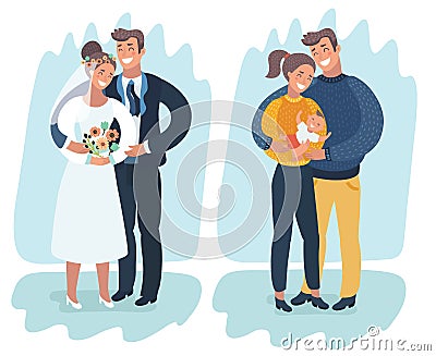 A happy married couple with a newborn baby Vector Illustration