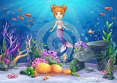 Vector cartoon illustration underwater world Vector Illustration