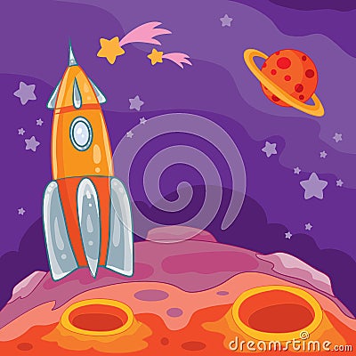 Vector cartoon illustration of an unknown fantastic planet, alien universe Vector Illustration