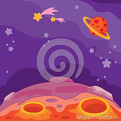 Vector cartoon illustration of an unknown fantastic planet, alien universe Vector Illustration