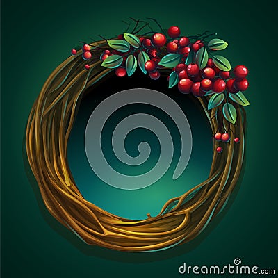 Vector cartoon illustration wreath of vines with ashberry Vector Illustration