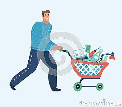 Customer shopping with cart. Vector Illustration