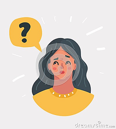 Young woman with question marks Vector Illustration