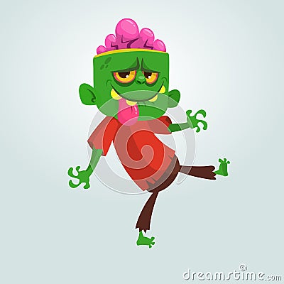 Vector cartoon image of a funny green zombie with big head. Vector illustration Vector Illustration
