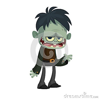 Vector cartoon image of a funny green zombie business suit isolated on a light gray background. Halloween vector illustration Vector Illustration