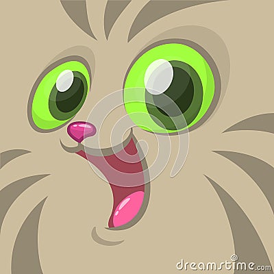 Vector cartoon image of a gray cat face. Vector cat head avatar. Vector Illustration