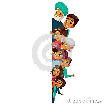 Vector cartoon indian family peeping empty space Vector Illustration