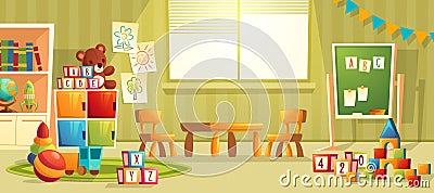Vector cartoon interior of kindergarten room Vector Illustration
