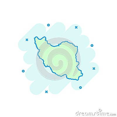 Vector cartoon Iran map icon in comic style. Iran sign illustration pictogram. Cartography map business splash effect concept. Vector Illustration