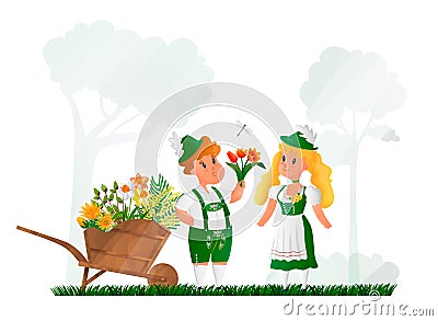 couple in a traditional German, Bavarian costume Vector Illustration