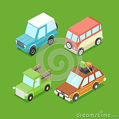 Vector Cartoon Isometric Cars Vector Illustration