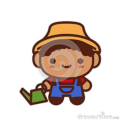 Cartoon Kawaii Little Gardener Isolated Illustration Stock Photo