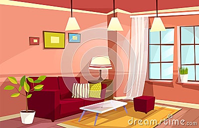 Vector cartoon living room apartment interior Vector Illustration