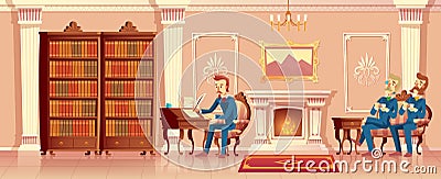 Vector cartoon living room with gentlemen company Vector Illustration