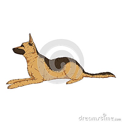 Vector Cartoon Lying German Shepherd Dog Vector Illustration
