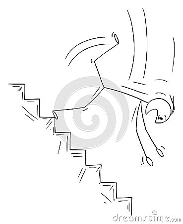 Vector Cartoon of Man or Businessman Falling Down on Stairs Vector Illustration