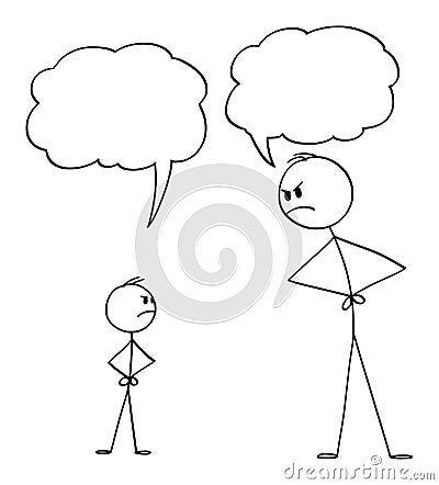 Vector Cartoon of Man or Father or Parent and Boy or Son Arguing or Fighting Vector Illustration