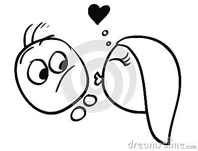 Vector Cartoon of Man Resisting the Kiss from Woman in Love Vector Illustration