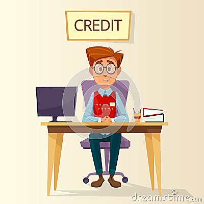Vector cartoon manager in credit office workplace Vector Illustration