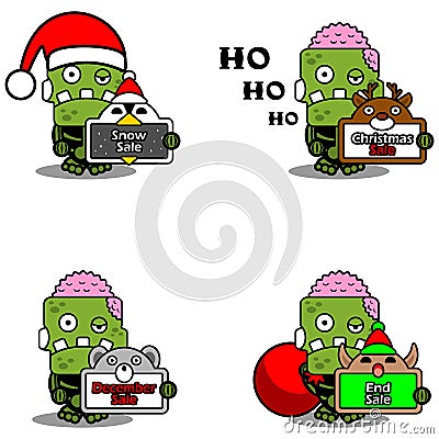 Cartoon zombie skull mascot christmas sale Vector Illustration