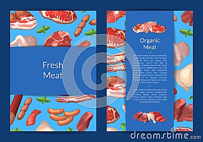 Vector cartoon meat elements card, flyer or brochure Vector Illustration