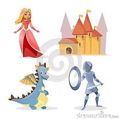 Vector cartoon medieval fairy tale characters set Vector Illustration