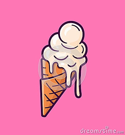 Vector cartoon melting ice cream balls in the cone Vector Illustration