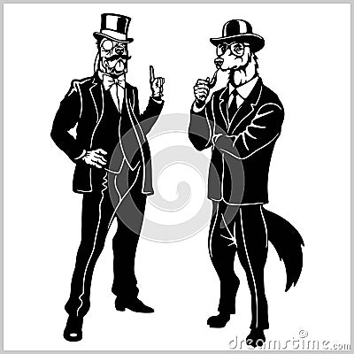 Vector cartoon mister hipster dog in hat and bow tie Vector Illustration