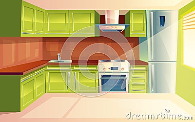 Vector cartoon modern kitchen interior background Vector Illustration