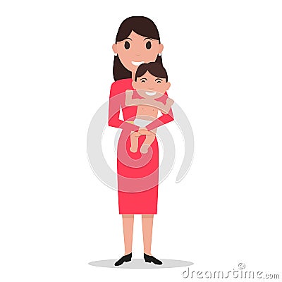 Vector cartoon mother alone with a child Vector Illustration