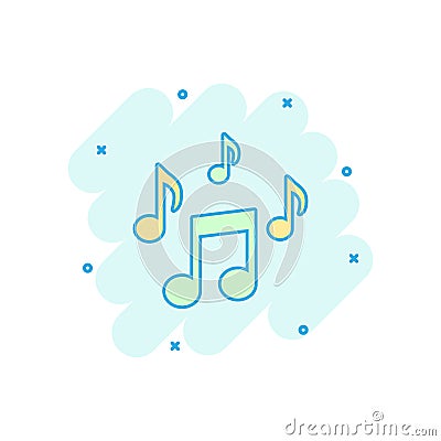 Vector cartoon music note icon in comic style. Sound media concept illustration pictogram. Audio note business splash effect Vector Illustration