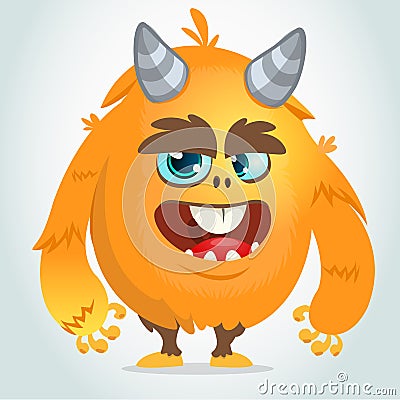Vector cartoon of an orange fat and fluffy Halloween monster. Isolated Vector Illustration