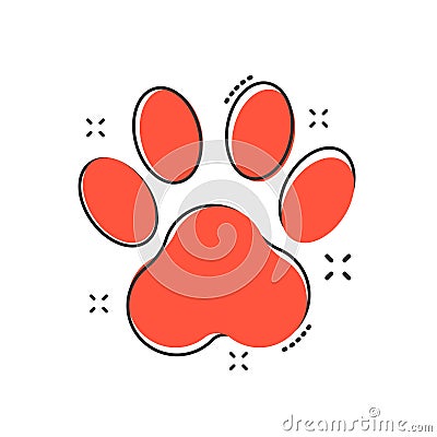 Vector cartoon paw print icon in comic style. Dog, cat, bear paw Vector Illustration