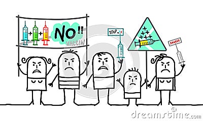 Cartoon People protesting against mandatory Vaccines Vector Illustration