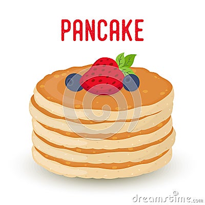 Vector cartoon pile of pancakes with berries. Strawberry, blueberry Vector Illustration