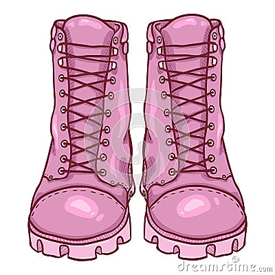 Vector Cartoon Pink Army Boots Vector Illustration
