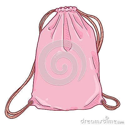 Vector Cartoon Pink Drawstring Bag. Textile Vector Illustration