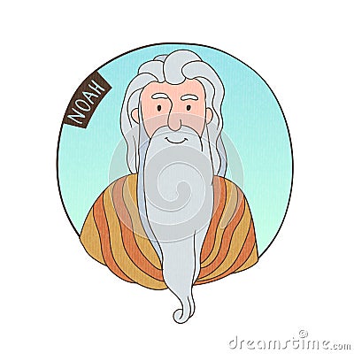 Vector cartoon portrait of old Noah Vector Illustration