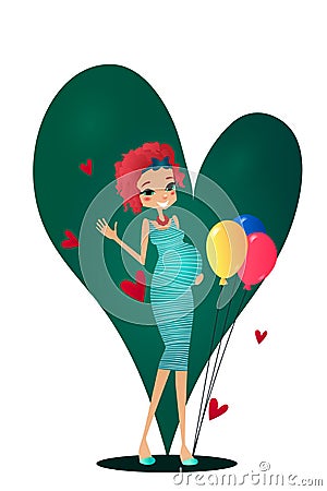 Vector Cartoon Pregnancy Character Greeting Card Illustration Vector Illustration